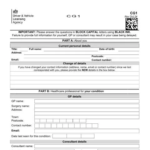 Document preview: Medical Condition Reporting: Your DVLA CG1 Form Guide — Health