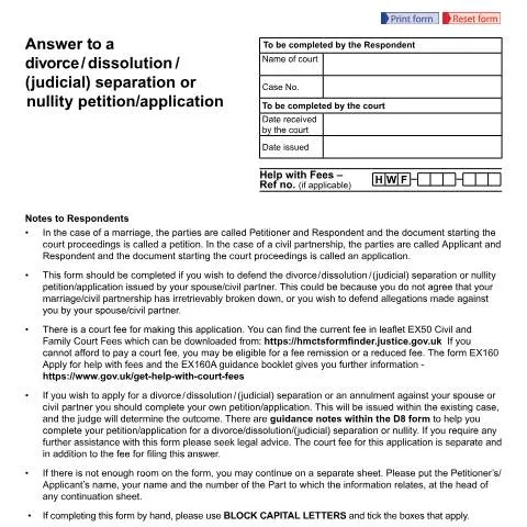 Document preview: Understanding the D8B Form in Divorce Proceedings — Legal & justice