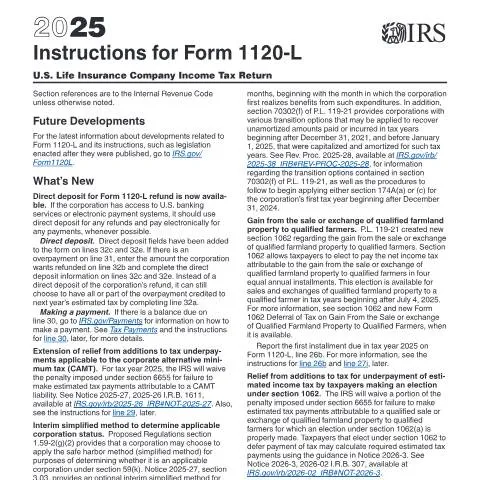 Document preview: Comprehensive Overview of IRS Form 1120-L Instructions — Taxes (CERFA n°INST-1120L)