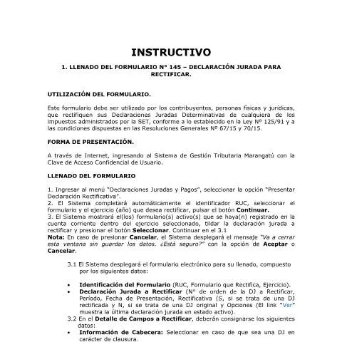 Vista previa del documento Instructivo para el llenado del Formulario 145 y Planilla Electrónica — Impuestos (CERFA n°F145)