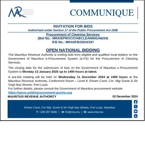 Document preview: Join the Competitive Bid for Cleaning Services in Mauritius — Government & admin (Bids021224)