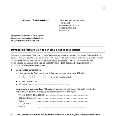 Aperçu du document Demande de régularisation des périodes d'études pour salariés — Retraite & pension (regulsal)