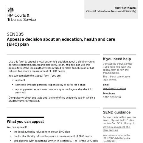 Document preview: How to Appeal EHC Plan Decisions Using Form SEND35 — Health
