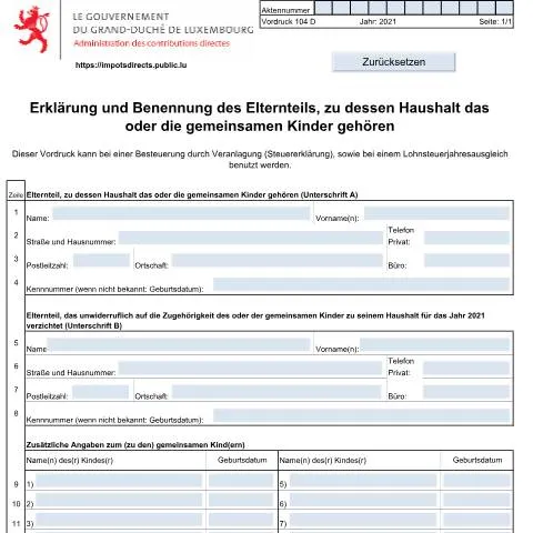 Aperçu du document Comprendre le Formulaire 104 D pour les Parents au Luxembourg — État civil & identité (CERFA n°104 D)