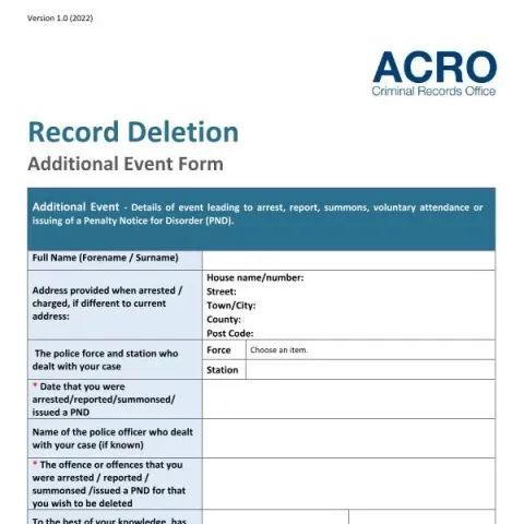 Document preview: Understanding the Record Deletion Additional Event Form in the UK — Legal & justice