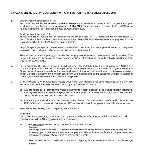 Document preview: Understanding the IR8S Explanatory Notes: A Guide for Singapore — Taxes (CERFA n°EXPLANATORY-NOTES-ON-FORM-IR8S-FOR-YA2025)