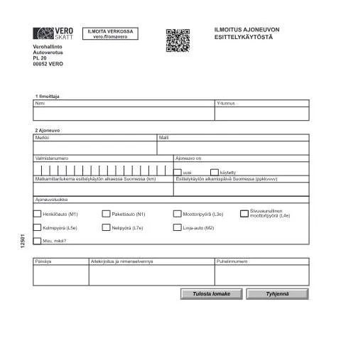Document preview: Ajoneuvon esittelykäytön ilmoitus (1250) ja sen merkitys — Verot & verotus (CERFA n°Vero 1250)