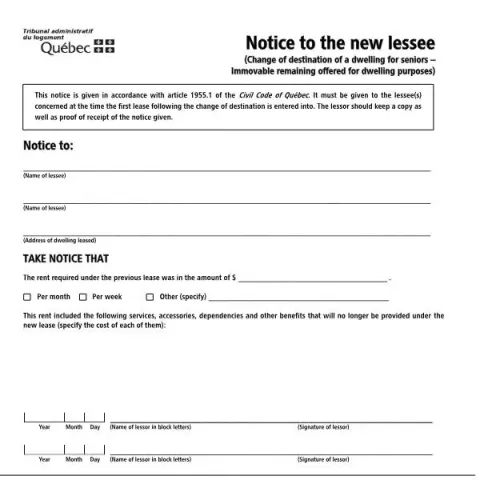 Document preview: Understanding the Official Notice for Changing Dwelling Use in Quebec — Housing (TAL-824A-E)