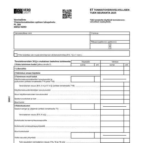 Document preview: Ymmärrä 6T Tonnistoverovelvollisen tuen seuranta (3069) — Hallinnolliset asiat (CERFA n°Vero 3069)