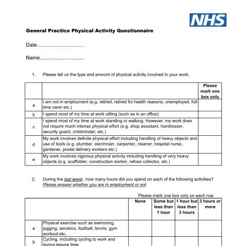 Document preview: Understanding the GPPAQ: Your Physical Activity Assessment in — Health