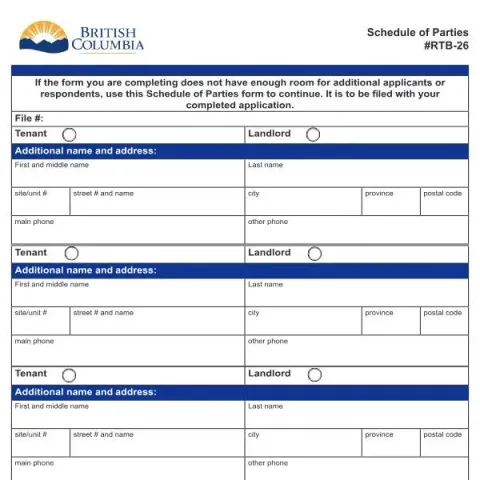 Document preview: Understanding the Schedule of Parties (Form RTB-26) in BC Tenancy — Housing (RTB-26)