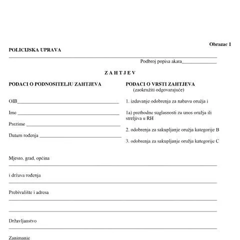 Document preview: Razumijevanje Obrazac 1 za nabavu oružja — Administrativni postupci (CERFA n°obrazac 1)