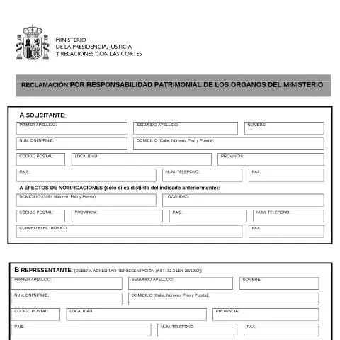 Vista previa del documento Reclamación de Responsabilidad Patrimonial ante el Ministerio de — Trámites administrativos