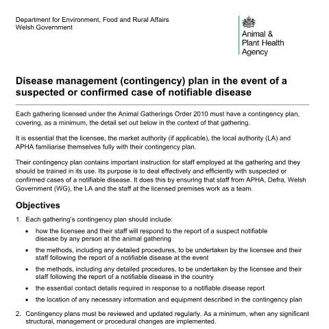 Document preview: Disease Management Contingency Planning for Licensed Animal Gatherings — Government & admin