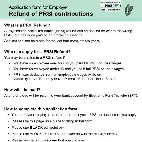 Document preview: Essential Guide to PRSI Refunds for Employers — Government & admin (REF2)