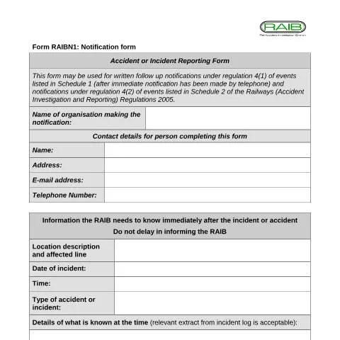 Document preview: How to Report Railway Accidents and Incidents to RAIB in the UK — Government & admin