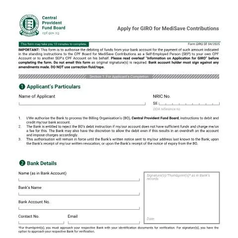 Document preview: How to Set Up GIRO for Your MediSave Contributions — Health (CERFA n°FORM_GIRO_SEVC)