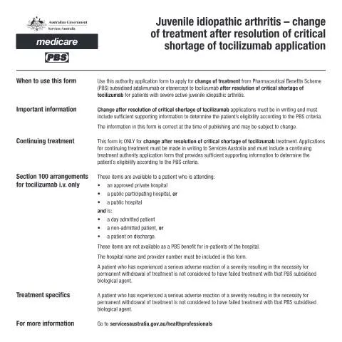 Document preview: Juvenile Idiopathic Arthritis Treatment Update Post-Shortage — Health (CERFA n°PB323)