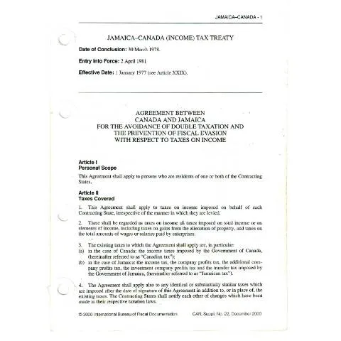 Document preview: Jamaica-Canada Income Tax Treaty Application — Government & admin (CERFA n°dta+jamaica+_canada)