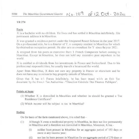 Document preview: Navigating Tax Residency with TR 274 in Mauritius — Government & admin (TR274)