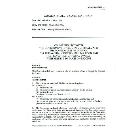 Document preview: Jamaica - Israel Income Tax Treaty Application Form — Government & admin (CERFA n°dta+jamaica_israel)