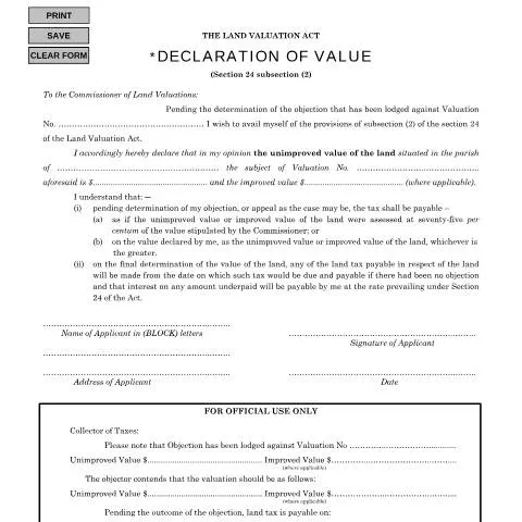 Document preview: Understanding the Declaration of Value Form in Jamaica — Government & admin (CERFA n°DECLARATION+OF+VALUE)