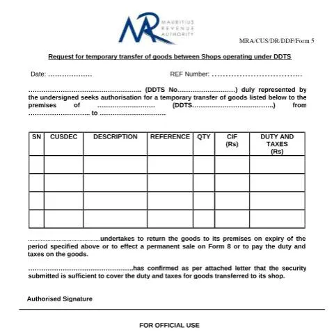 Document preview: Understanding Temporary Transfers of Goods under DDTS — Government & admin (CERFA n°form5TransferformDDTStoddts)