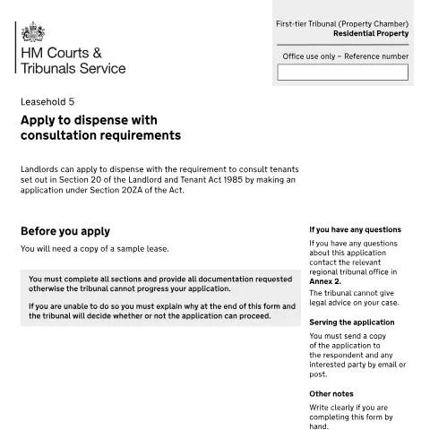 Document preview: Understanding Form Leasehold 5: Dispensation from Consultation — Legal & justice