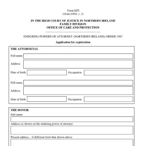 Document preview: Registering an Enduring Power of Attorney in Northern Ireland — Legal & justice (EP2)