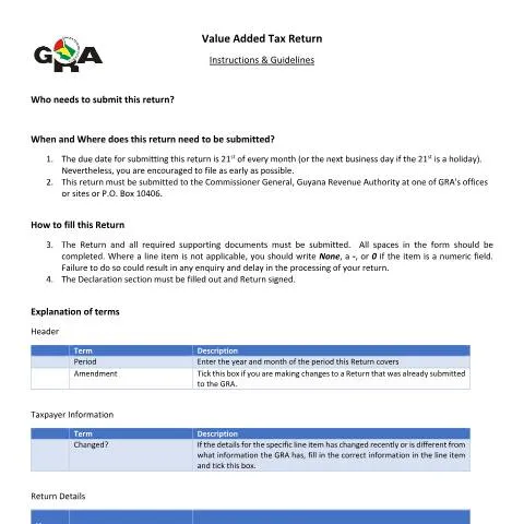 Document preview: Guide to Filing VAT Returns in Guyana — Taxes