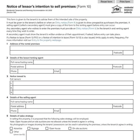 Document preview: Understanding the Form 10: Notice of Lessor’s Intention to Sell — Housing (Form 10)