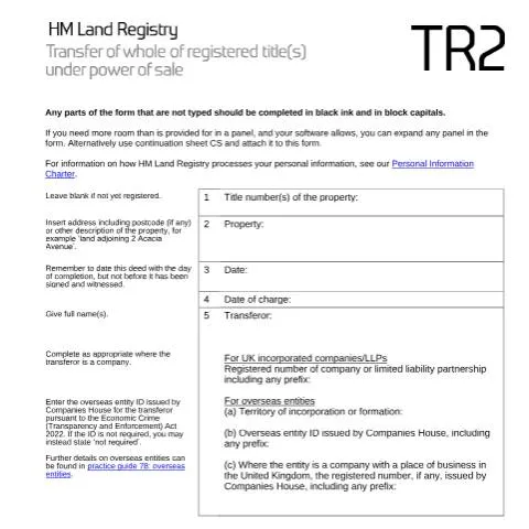 Document preview: Understanding TR2 Transfer Forms in UK Property Repossession — Property & real estate