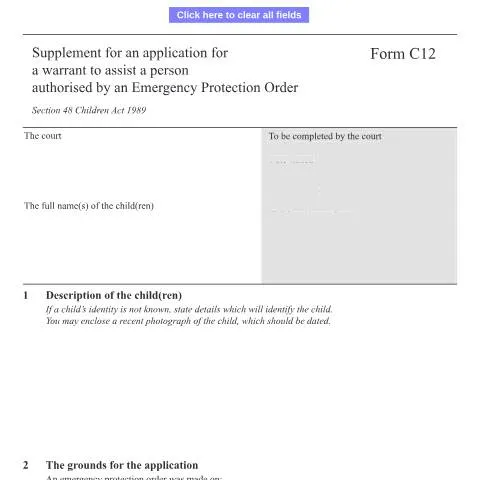 Document preview: Navigating Form C12 for Emergency Protection Orders — Legal & justice