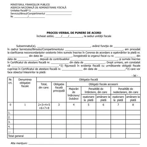 Document preview: Rolul Procesului-Verbal de Punere de Acord în gestionarea fiscală — Formalități administrative (CERFA n°A10p_OPANAF_90_2016)