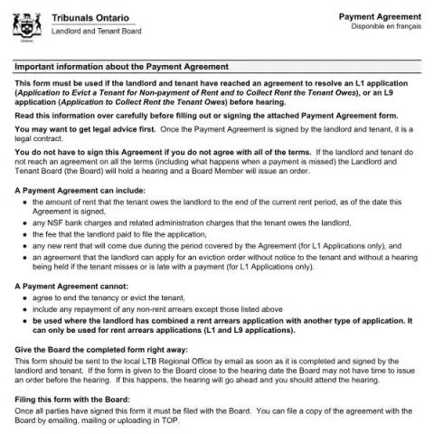 Document preview: Understanding the Ontario Payment Agreement Form for Rental Housing (English / French) — Housing