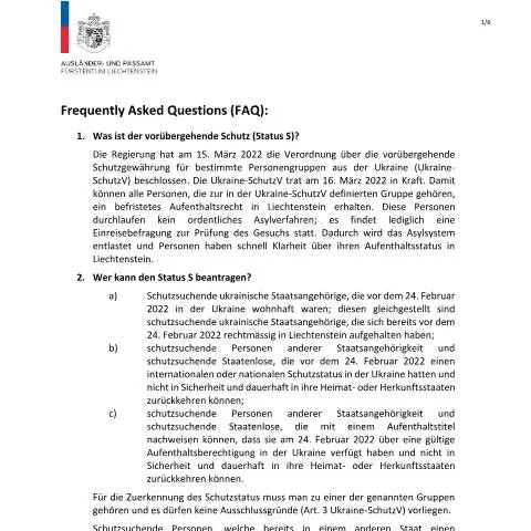 Dokumentvorschau: Schutzstatus für Geflüchtete: Wichtige Informationen — Behörden & Verwaltung (CERFA n°20250714_faq-status-s-fuer-homepage)