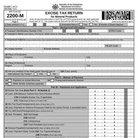 Document preview: Mastering BIR Form No. 2200-M for Mineral Excise Tax — Taxes (CERFA n°2200-M)