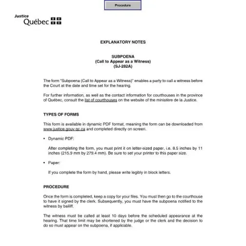 Document preview: Understanding the Québec Official Subpoena (SJ-282A) — Legal & justice (SJ-282A)