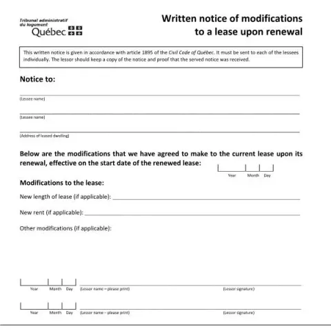 Document preview: Understanding Lease Modification Notices upon Renewal in Quebec — Housing (TAL-816A-E)