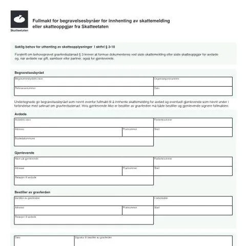 Document preview: Forstå Fullmakt for begravelsesbyrå i gravferd — Skatt & avgifter