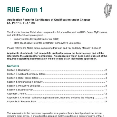 Document preview: How to Complete the RIIE Form 1 for Tax Qualification Certificates — Taxes (RIIE Form 1)