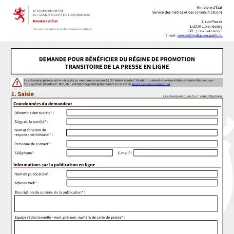 Aperçu du document Comprendre la demande de promotion pour la presse en ligne — Démarches administratives (CERFA n°demande-subside-presse-en-ligne)