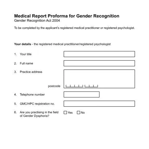 Document preview: Writing Medical Reports for Gender Recognition Applications — Civil status & identity