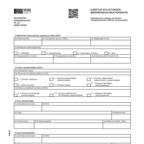 Document preview: Miksi ilmoittaa kuljetuksen määräpaikan muutoksista? — Verot & verotus (CERFA n°Vero 1464)