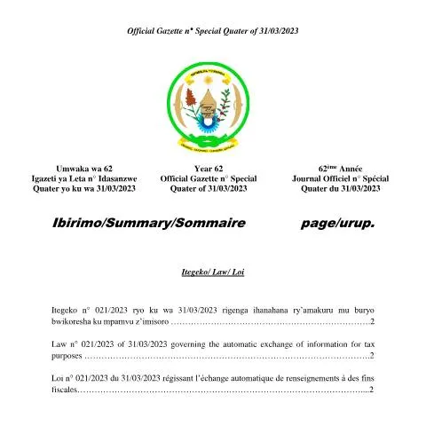 Document preview: Understanding Rwanda's AEOI Law: Key Insights — Government & admin (CERFA n°AEOI_LAW)