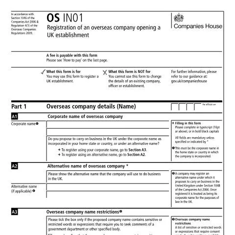 Document preview: How to Register Your Foreign Company's UK Establishment Using OS IN01 — Business