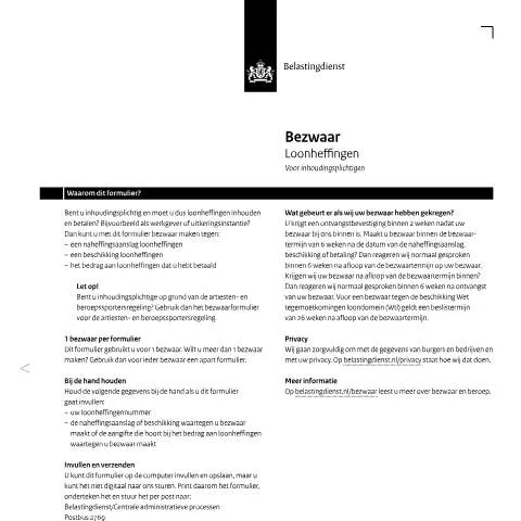 Documentvoorvertoning: Formulier voor Bezwaar Loonheffingen: Wat u moet weten — Belastingen (CERFA n°lh1031z3fol)