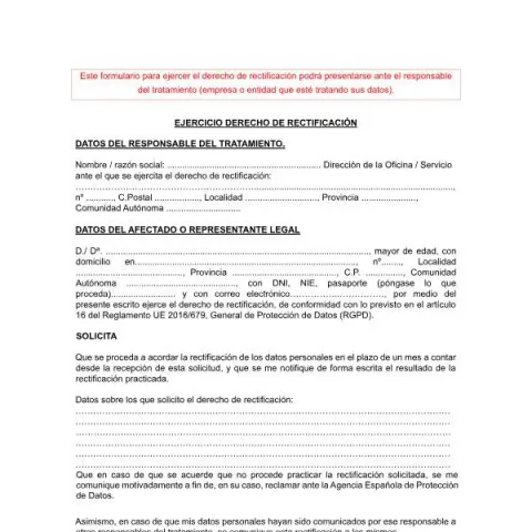 Vista previa del documento Ejercicio del derecho de rectificación en España — Digital y datos personales