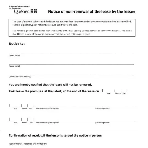 Document preview: Tenant Notice of Lease Non-Renewal — Housing (TAL-807A-E)