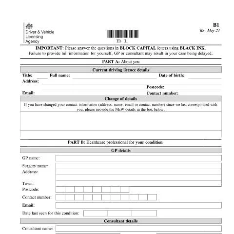 Document preview: Understanding DVLA Form B1: Medical Condition Reporting Requirements — Health